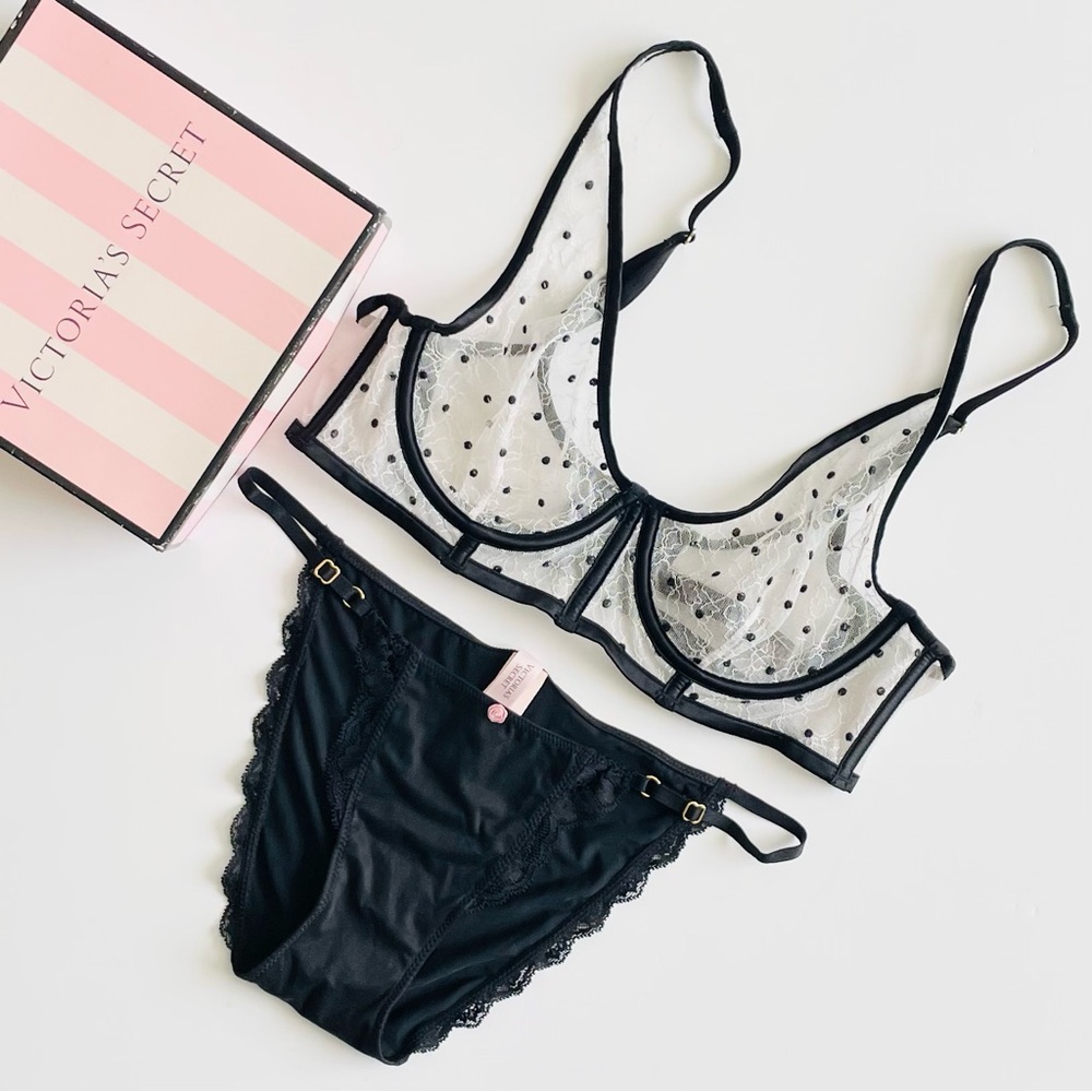 34C SMALL Victoria’s Secret black & white bra set